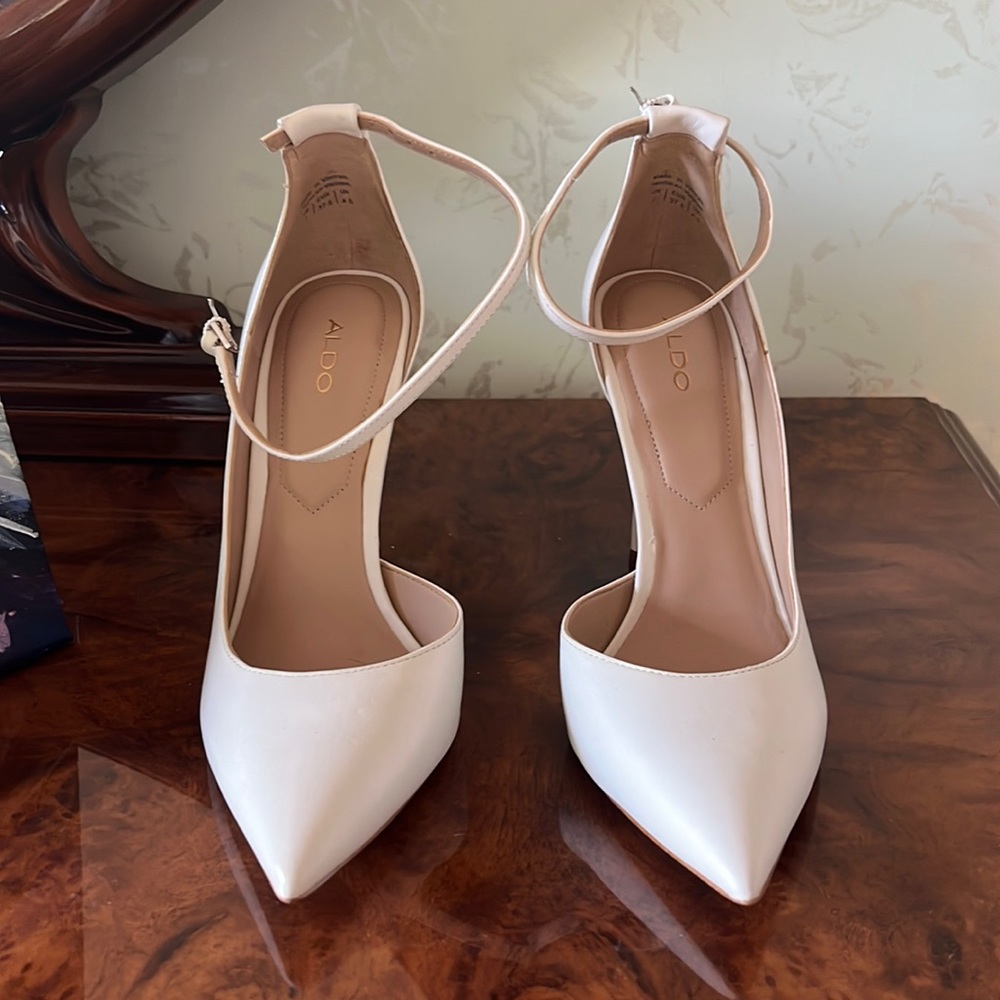 White heels with ankle straps